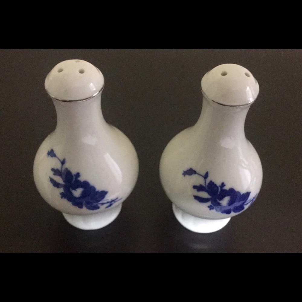 Salt & Pepper Shakers blue floral designs Vtg new